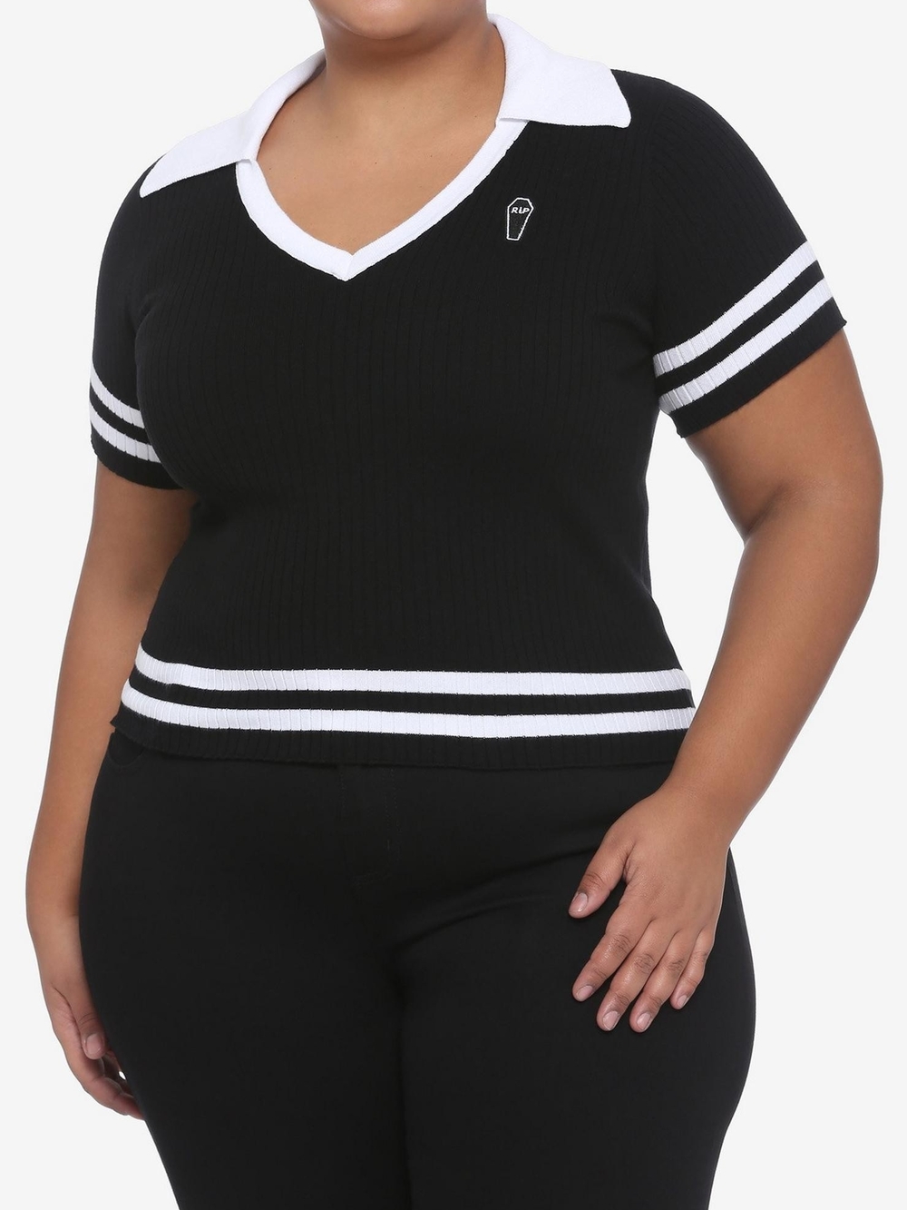 Black & White Coffin Crop Girls Polo Sweater Plus Size 3x
